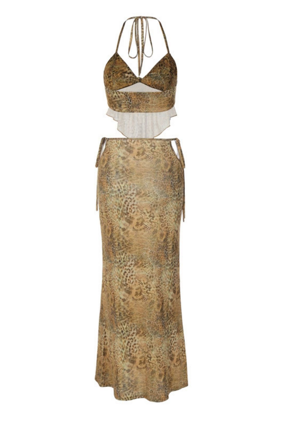 Printed Sexy Tube Top Slim Lace Up Skirt Suit