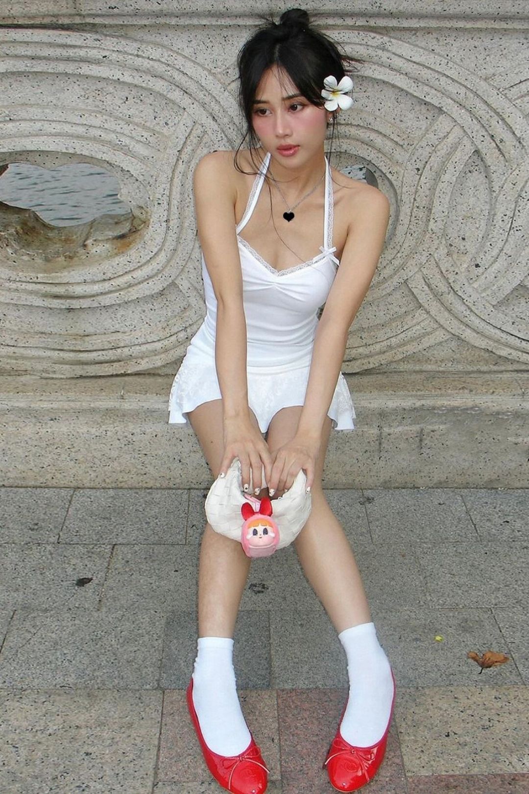 Neck Tie Tube Top Slim Fit Lace Splicing Skirt Suit