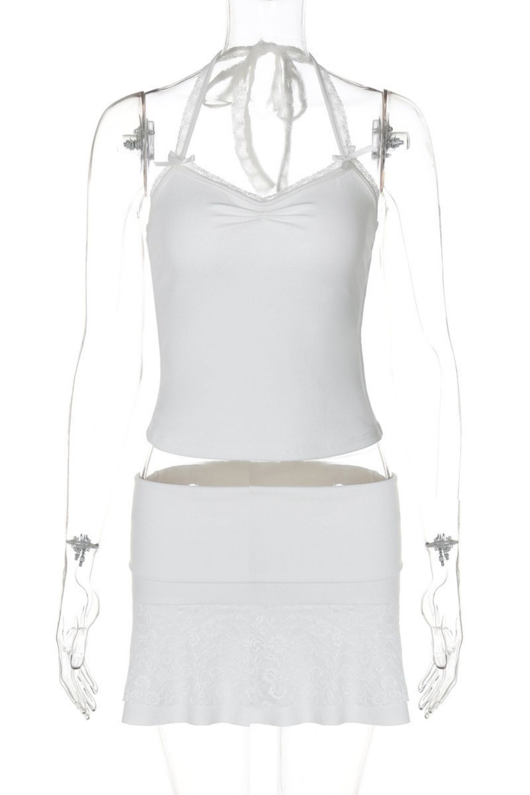 Neck Tie Tube Top Slim Fit Lace Splicing Skirt Suit