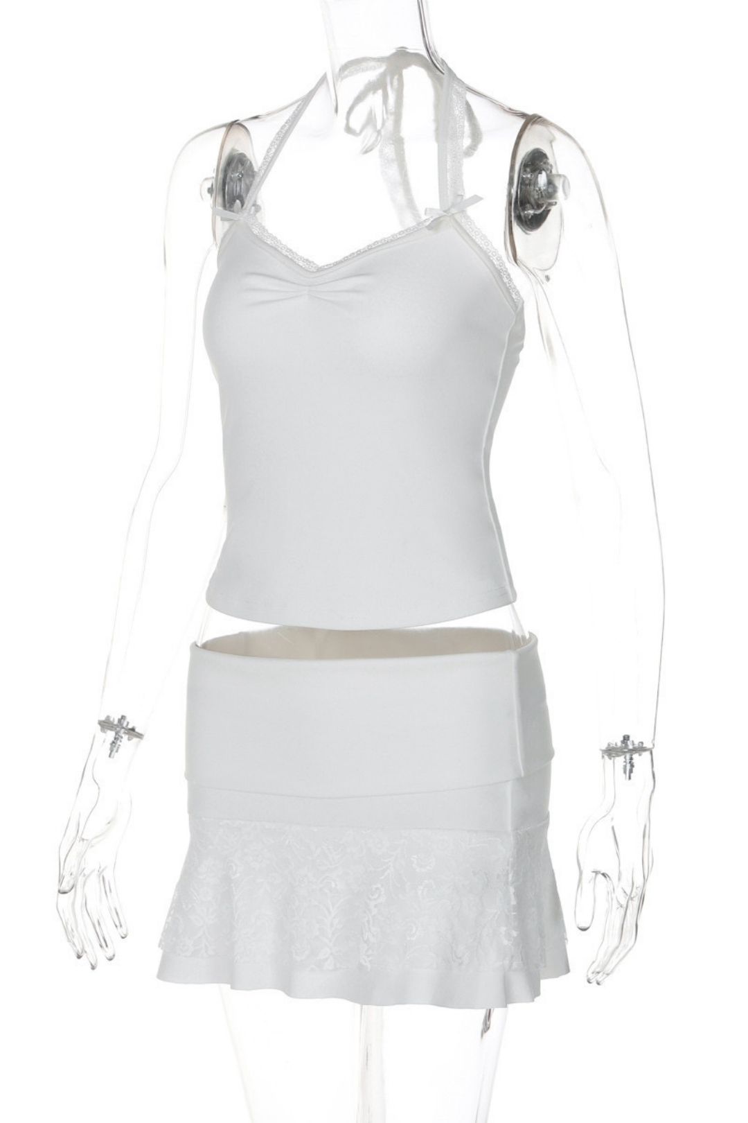 Neck Tie Tube Top Slim Fit Lace Splicing Skirt Suit