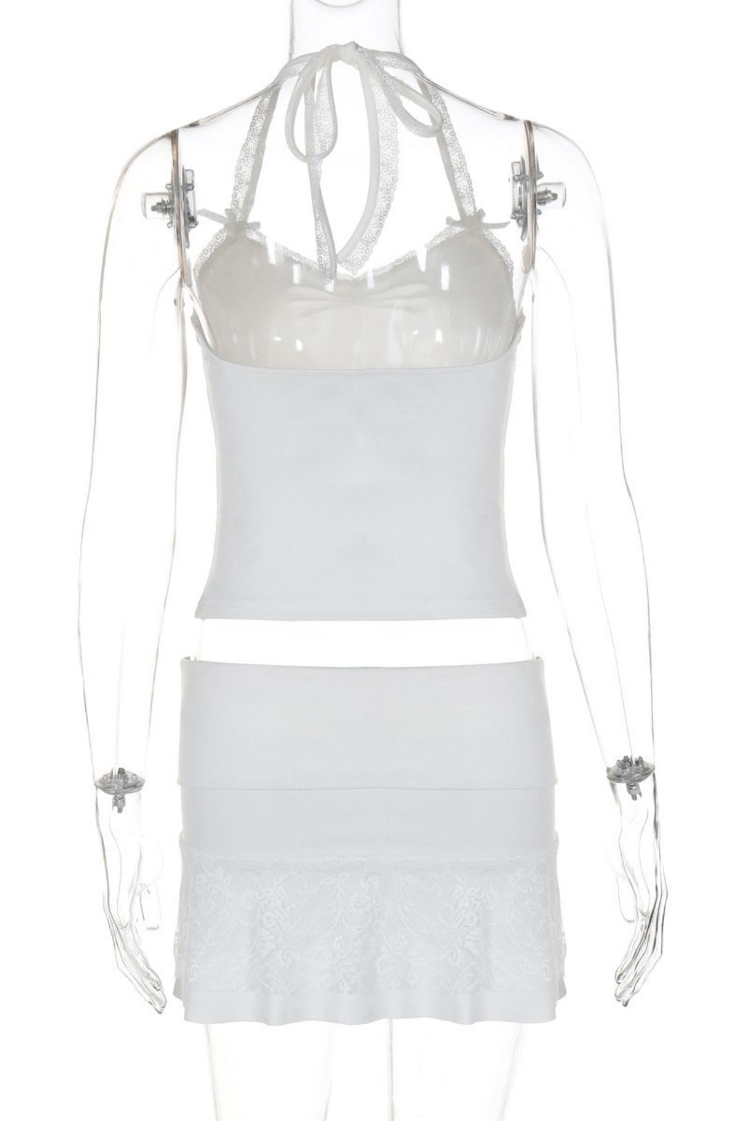 Neck Tie Tube Top Slim Fit Lace Splicing Skirt Suit