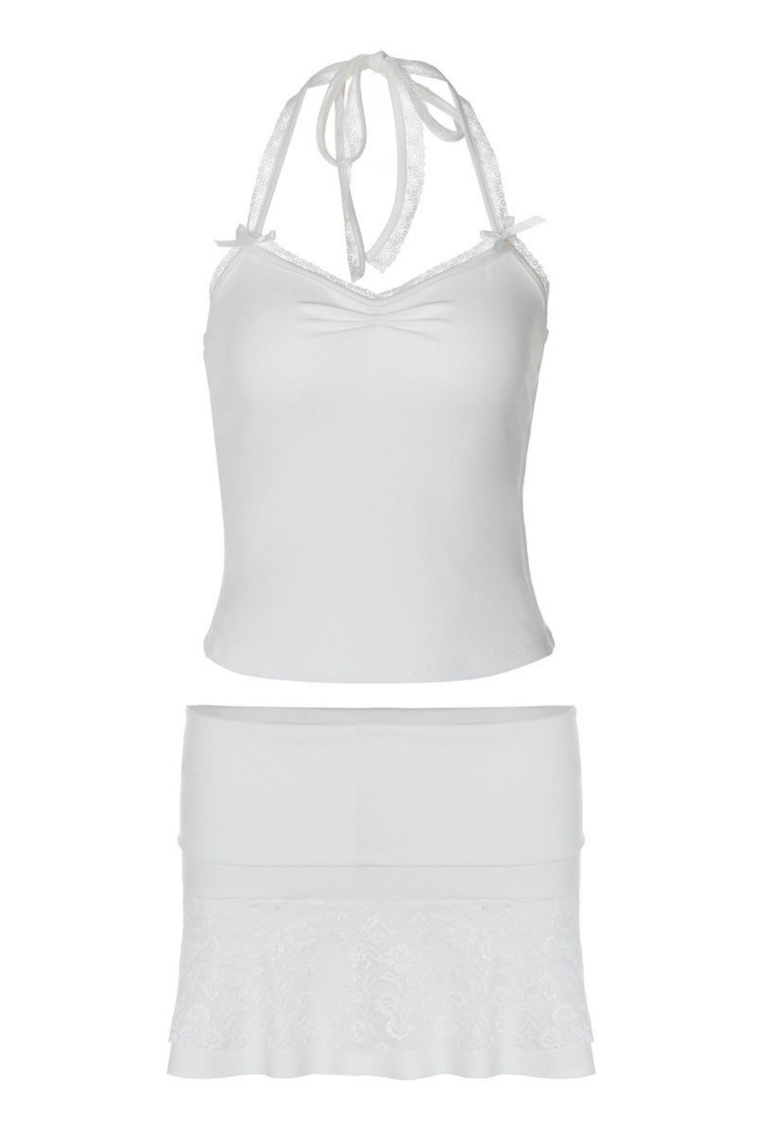 Neck Tie Tube Top Slim Fit Lace Splicing Skirt Suit