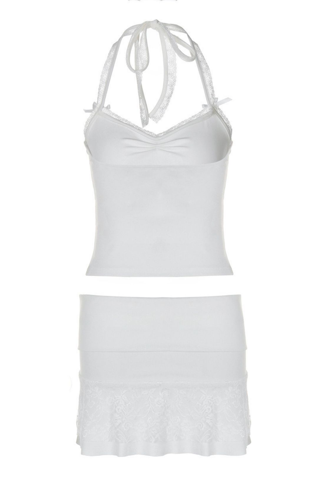 Neck Tie Tube Top Slim Fit Lace Splicing Skirt Suit