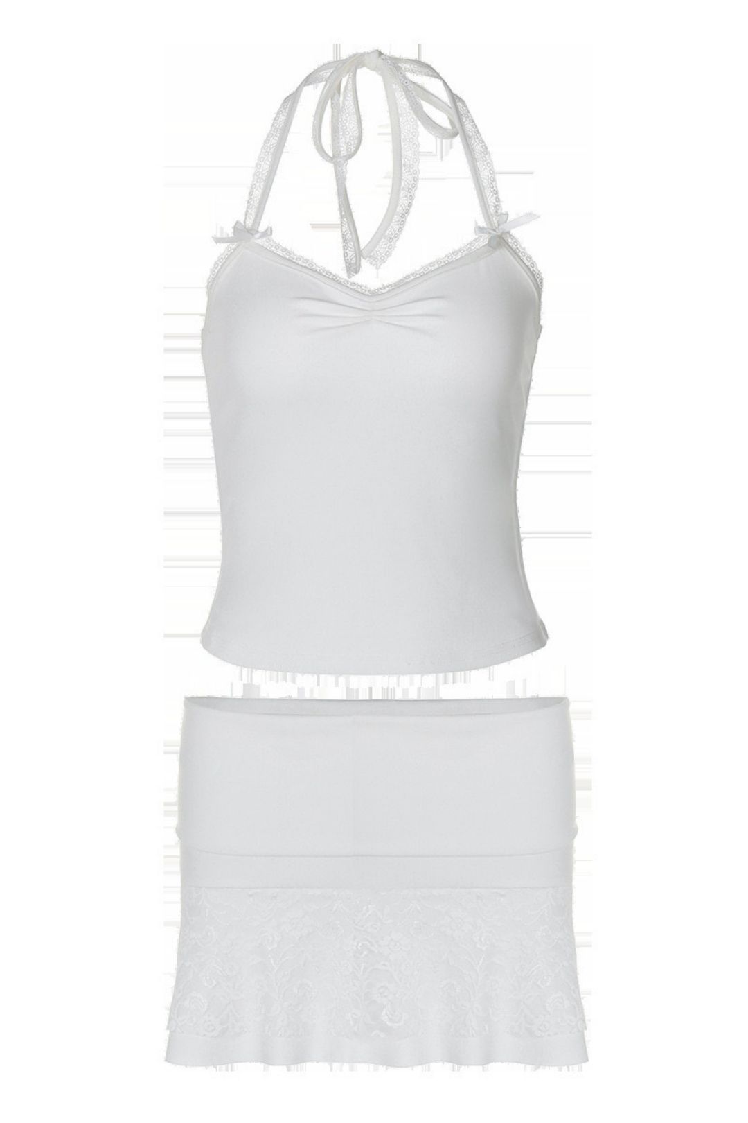 Neck Tie Tube Top Slim Fit Lace Splicing Skirt Suit