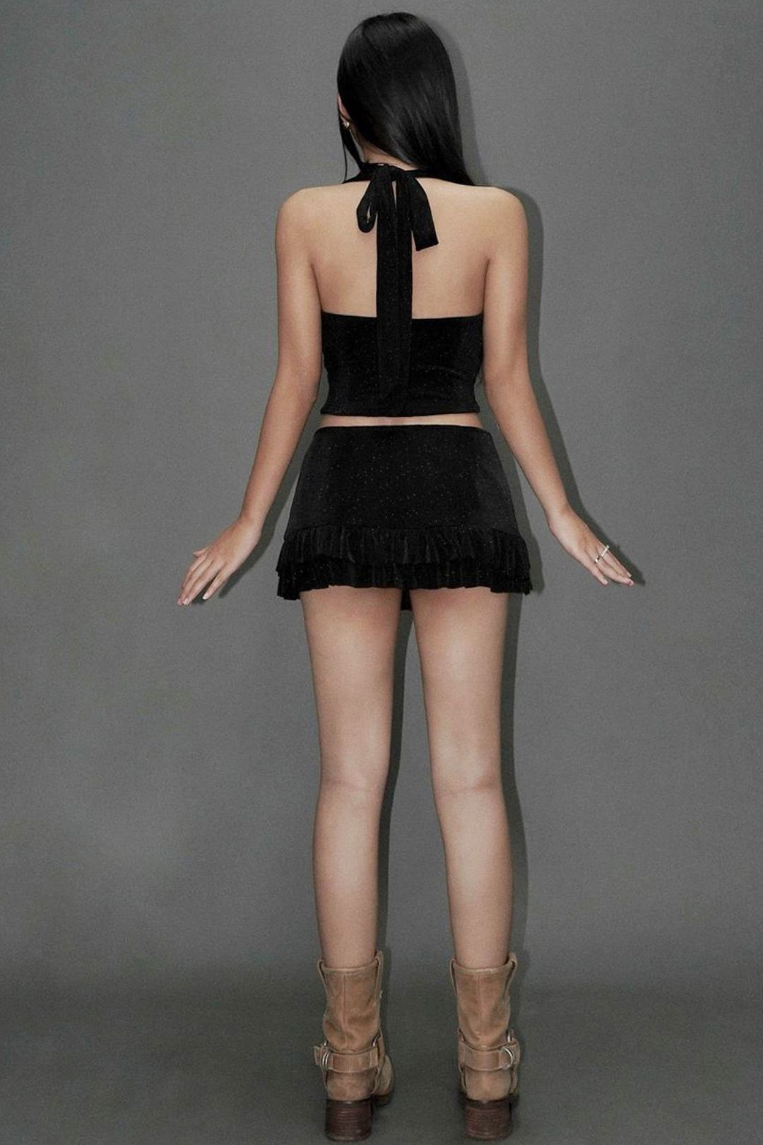 Sexy Backless Strappy Tube Top Short Lace Skirt Suit