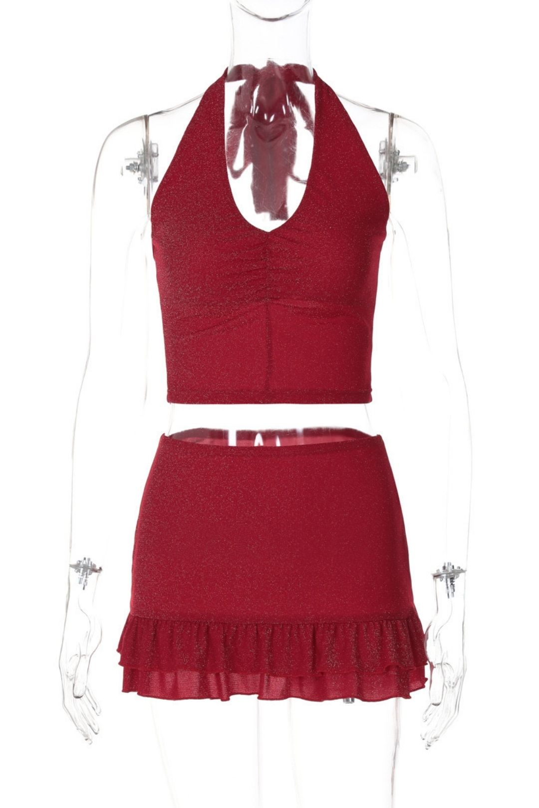 Sexy Backless Strappy Tube Top Short Lace Skirt Suit