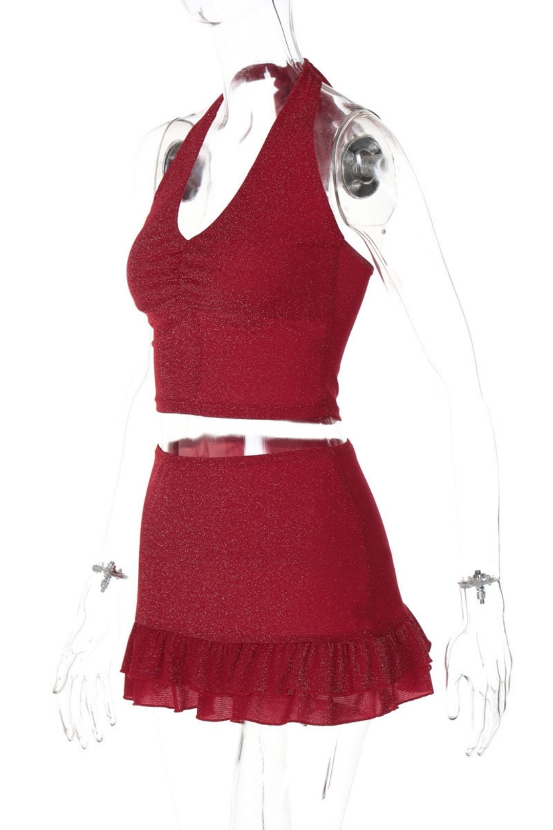 Sexy Backless Strappy Tube Top Short Lace Skirt Suit