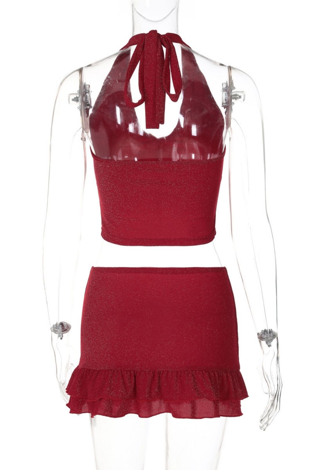 Sexy Backless Strappy Tube Top Short Lace Skirt Suit