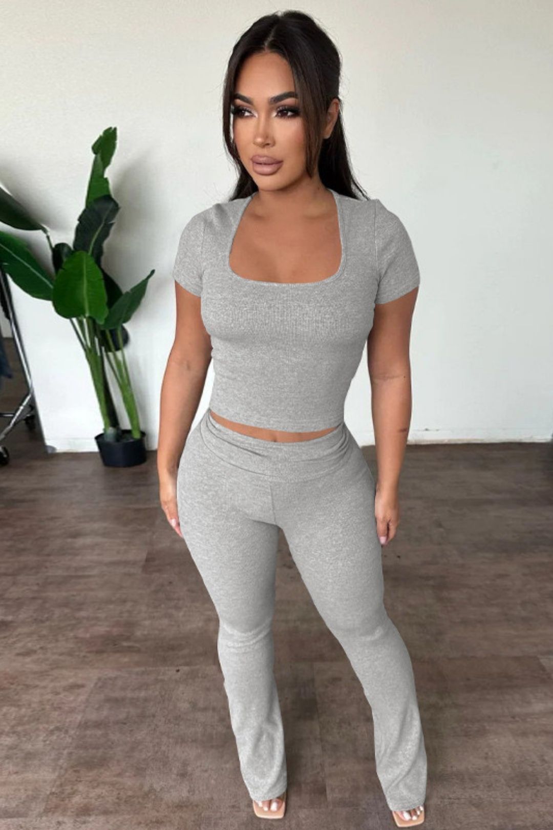 Short-sleeved Tops Slim Solid Color Trousers Suit