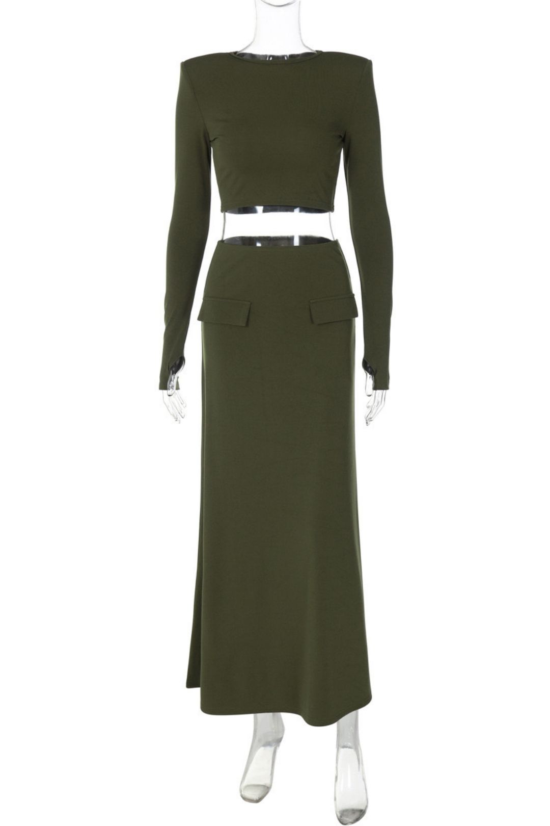 Navel-baring Long-sleeved Tops Slim Skirt Suit