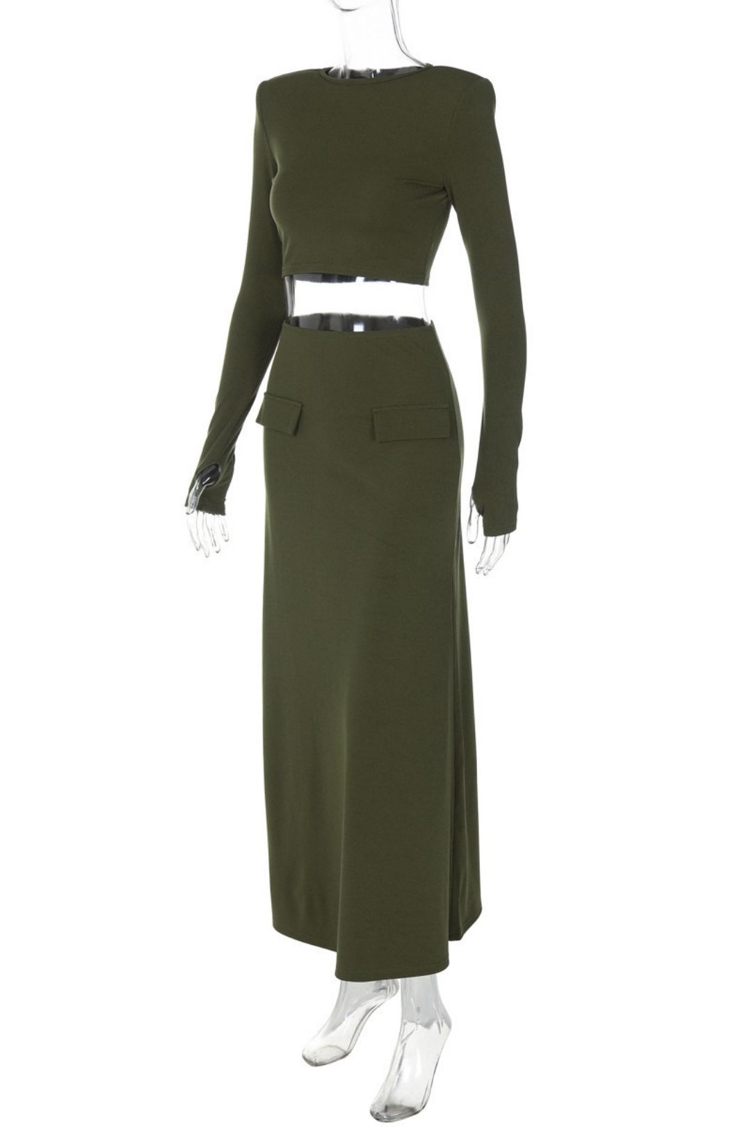 Navel-baring Long-sleeved Tops Slim Skirt Suit