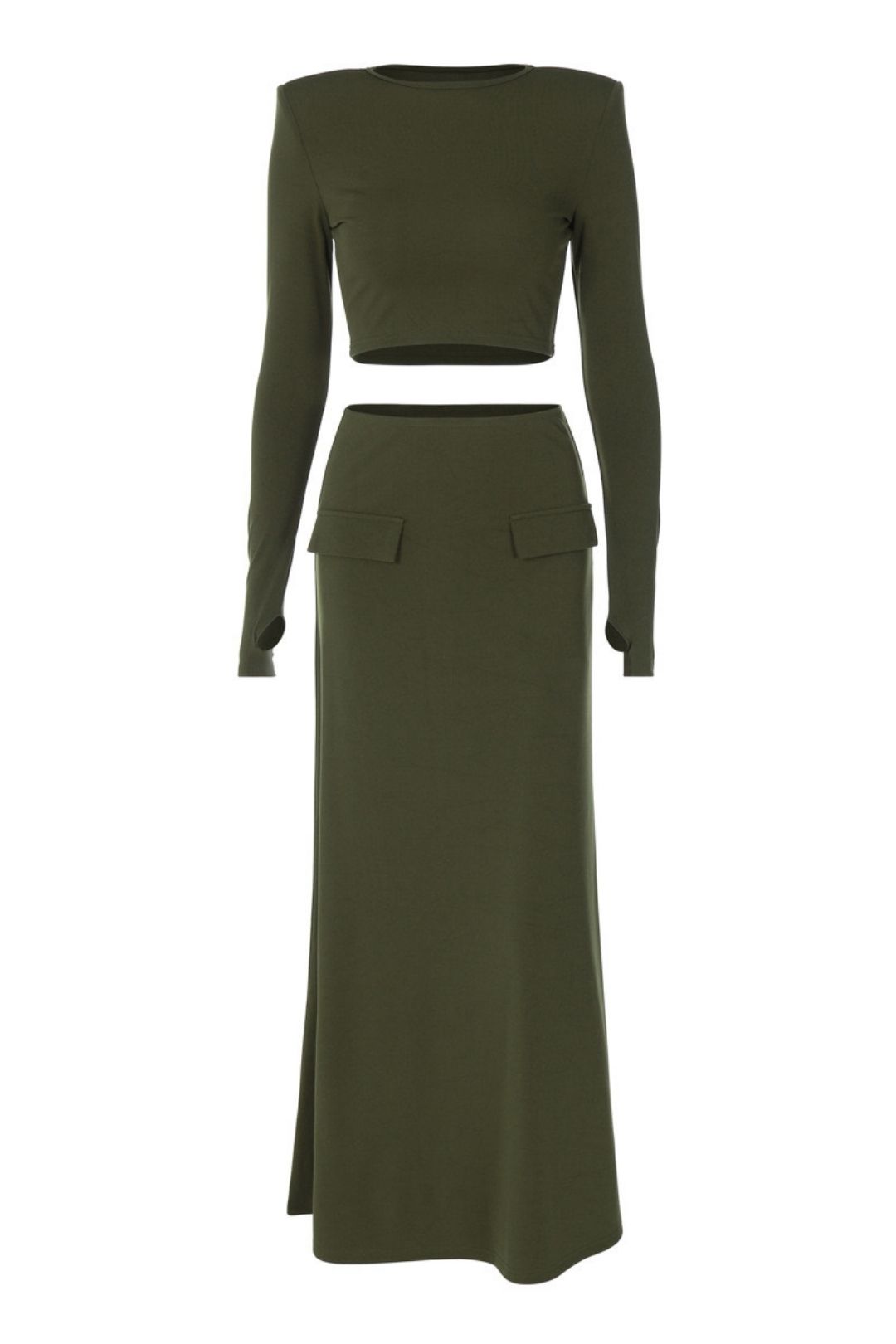 Navel-baring Long-sleeved Tops Slim Skirt Suit