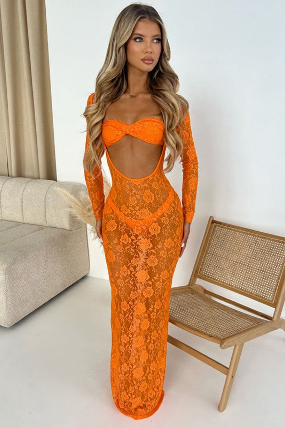 Sexy See-through Lace Tight Stitching Tube Top Fishtail Long Dress