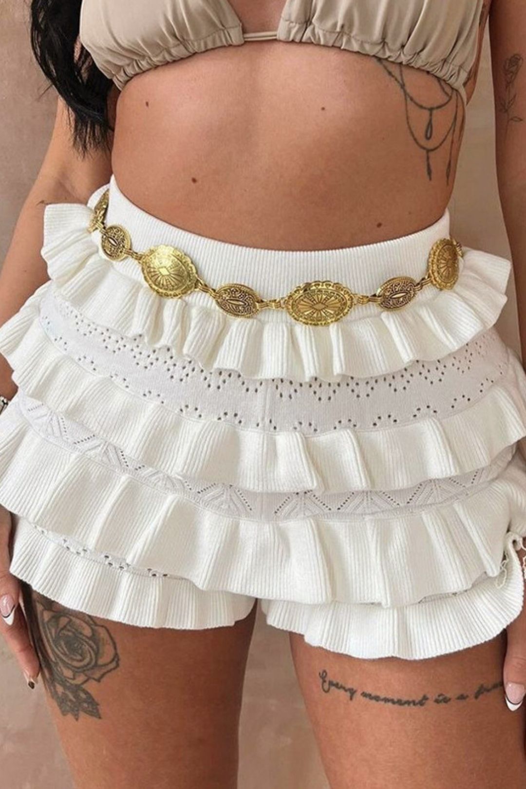Sexy Solid Color High Waist Woolen Multi-layer Ruffle Lace Shorts