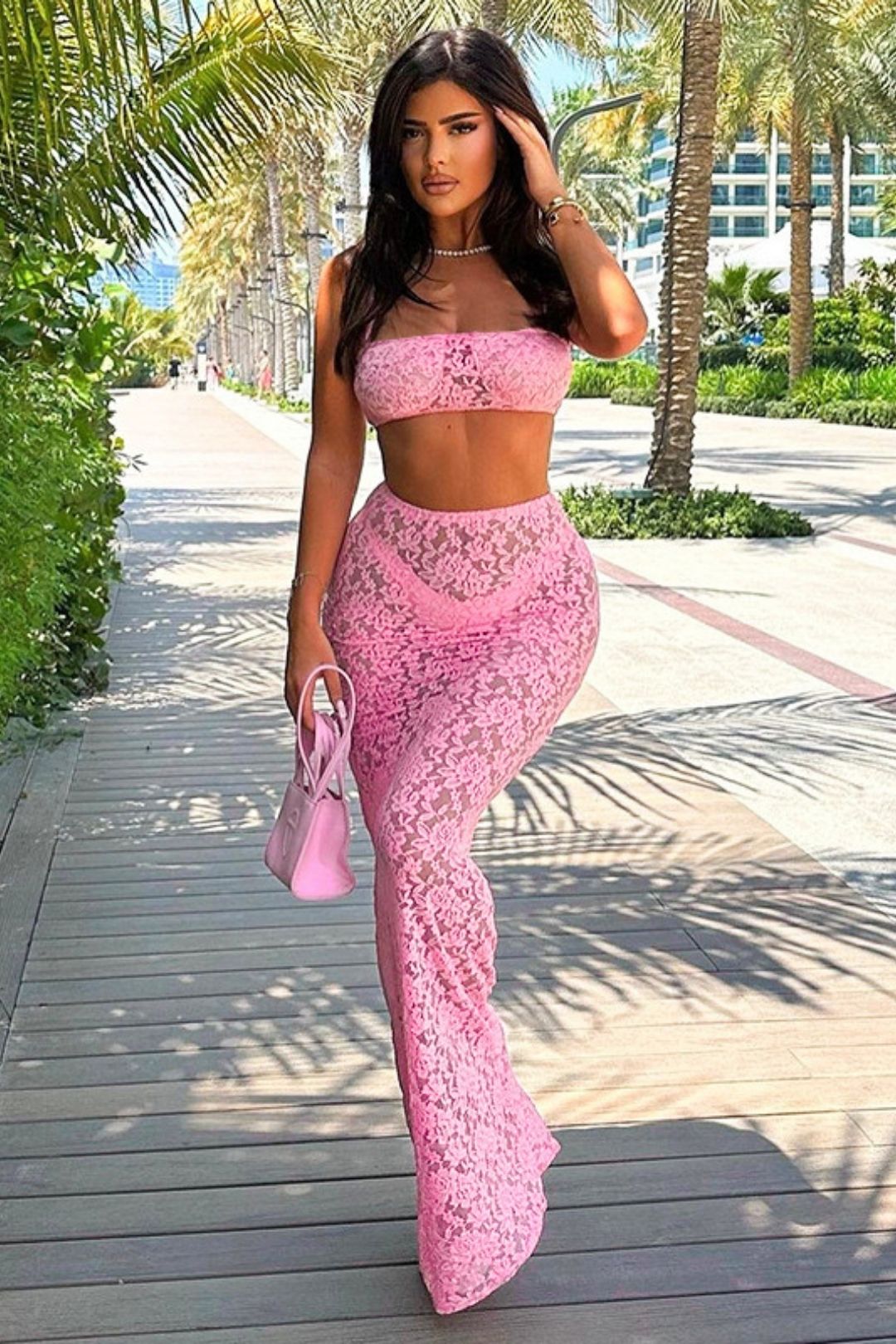 Top High Waist See-through Long Skirt Two-piece Suit