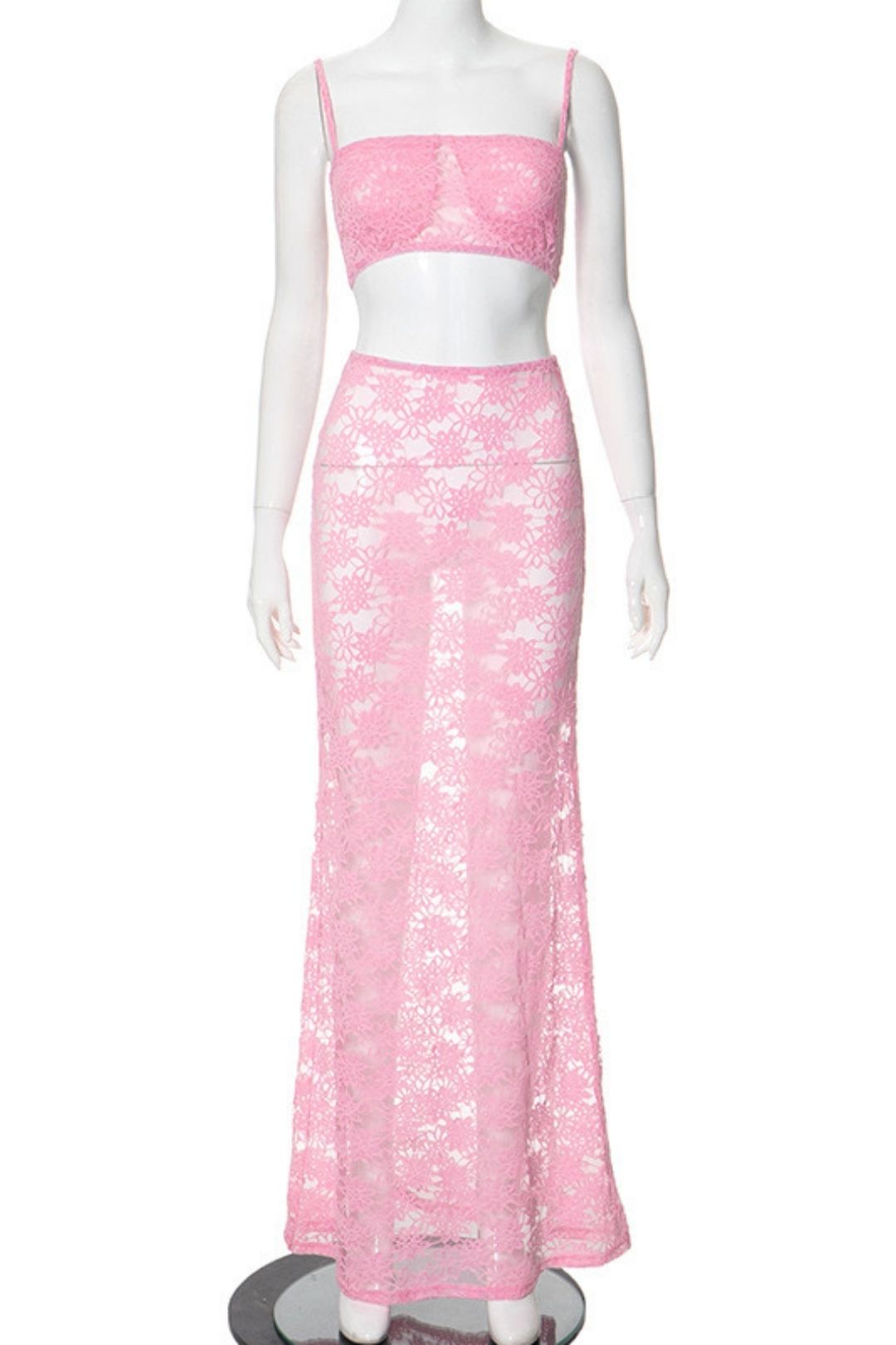 Top High Waist See-through Long Skirt Two-piece Suit