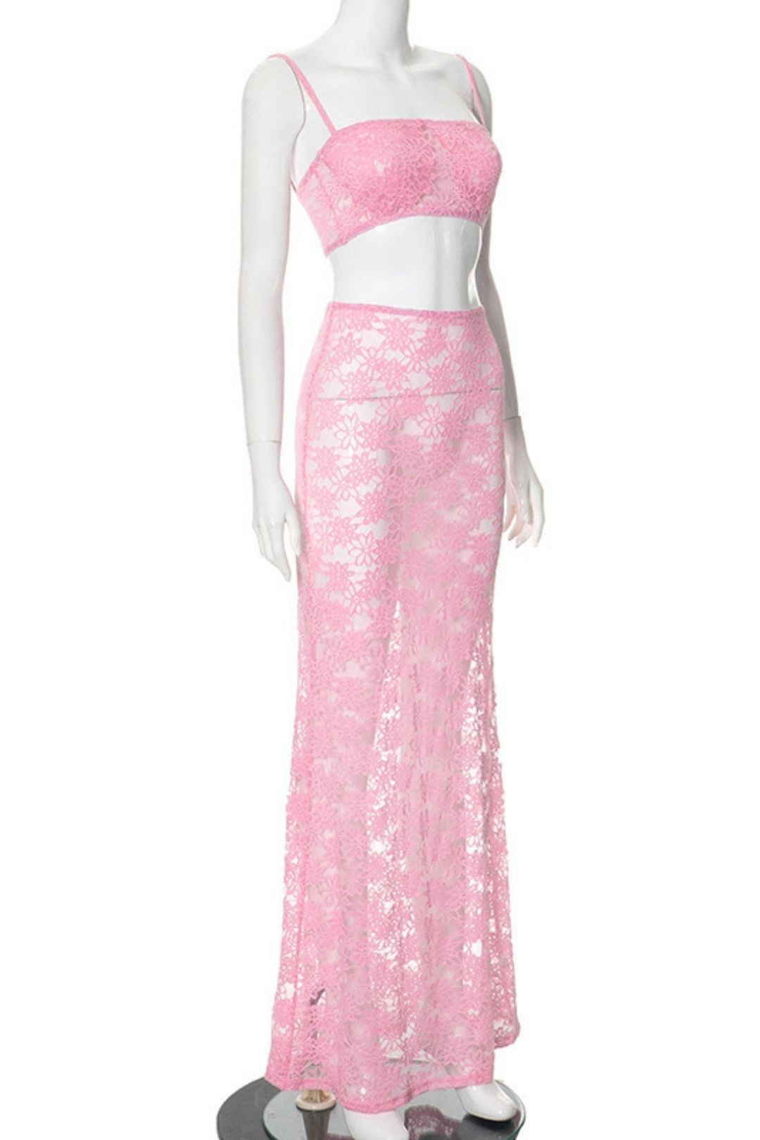 Top High Waist See-through Long Skirt Two-piece Suit