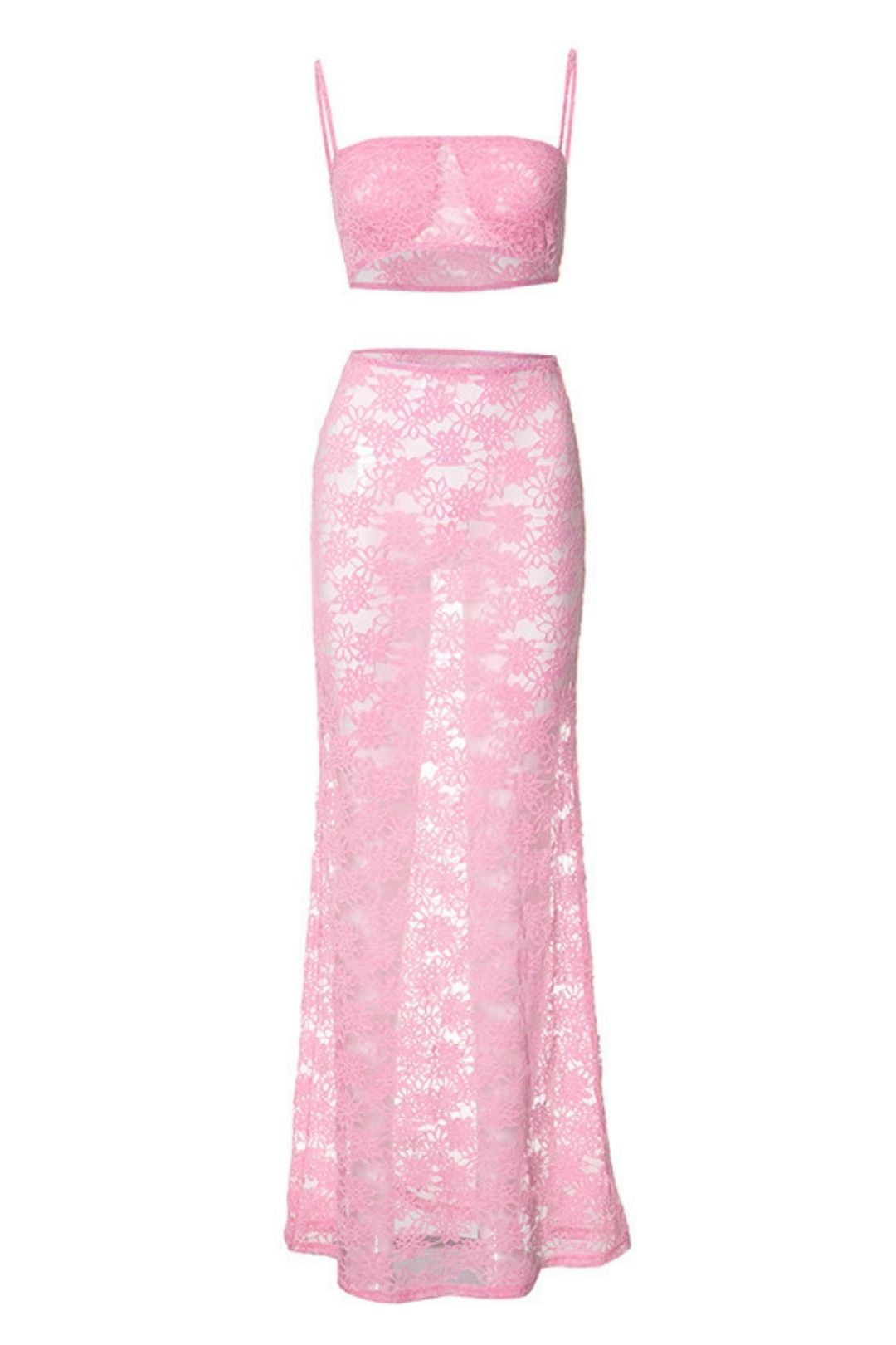 Top High Waist See-through Long Skirt Two-piece Suit