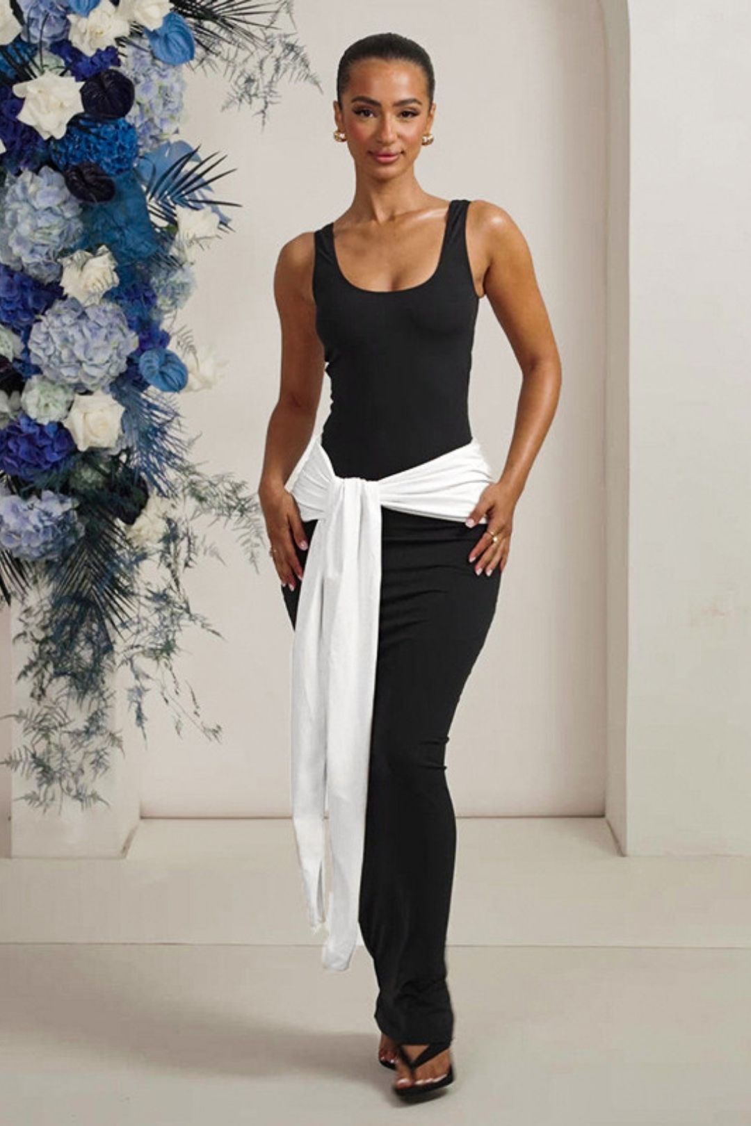 Vest Contrast Color Casual Slim High Waist Long Dress
