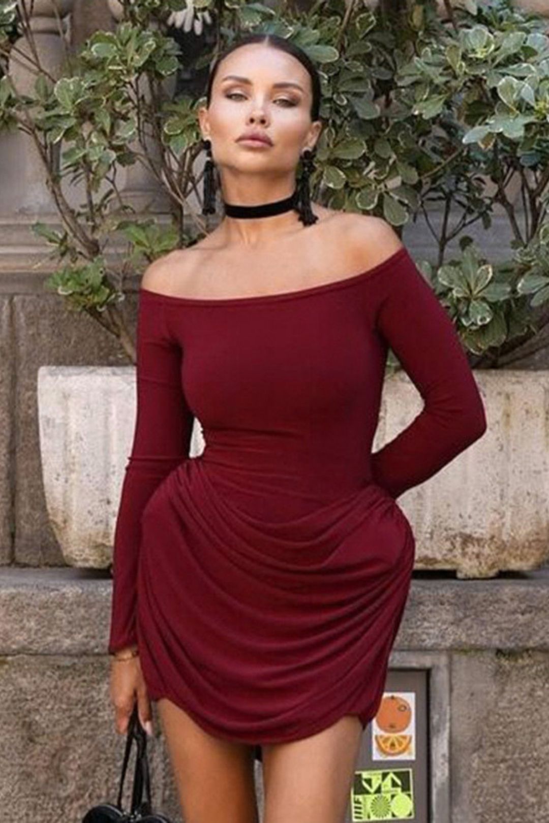 Solid Color One-shoulder Long-sleeved High-waisted Short Dress Http://detail.m.1688.com/