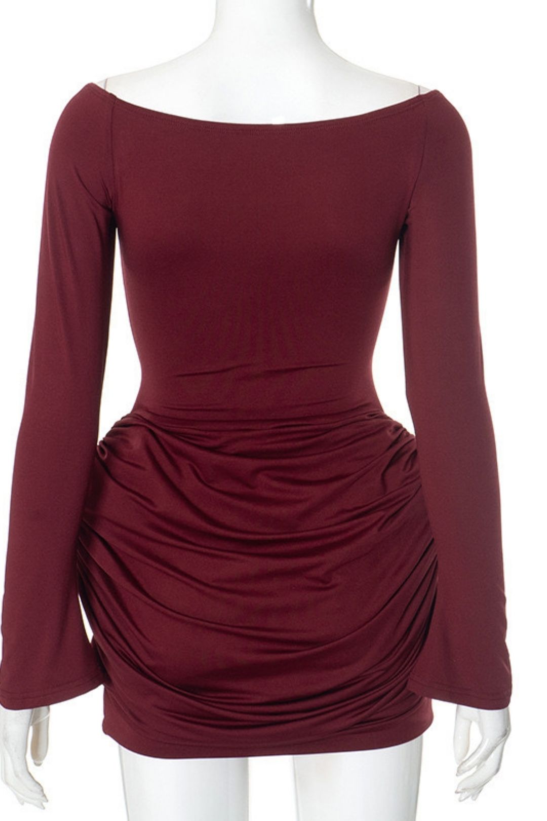 Solid Color One-shoulder Long-sleeved High-waisted Short Dress Http://detail.m.1688.com/
