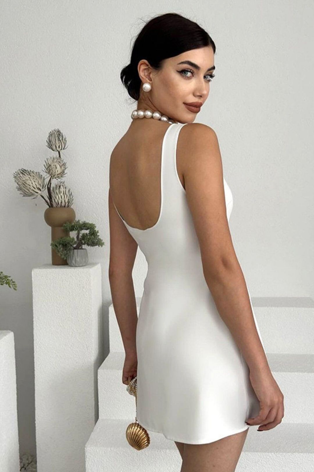 Solid Color Sleeveless Backless Slim High Waist A-line Short Dress