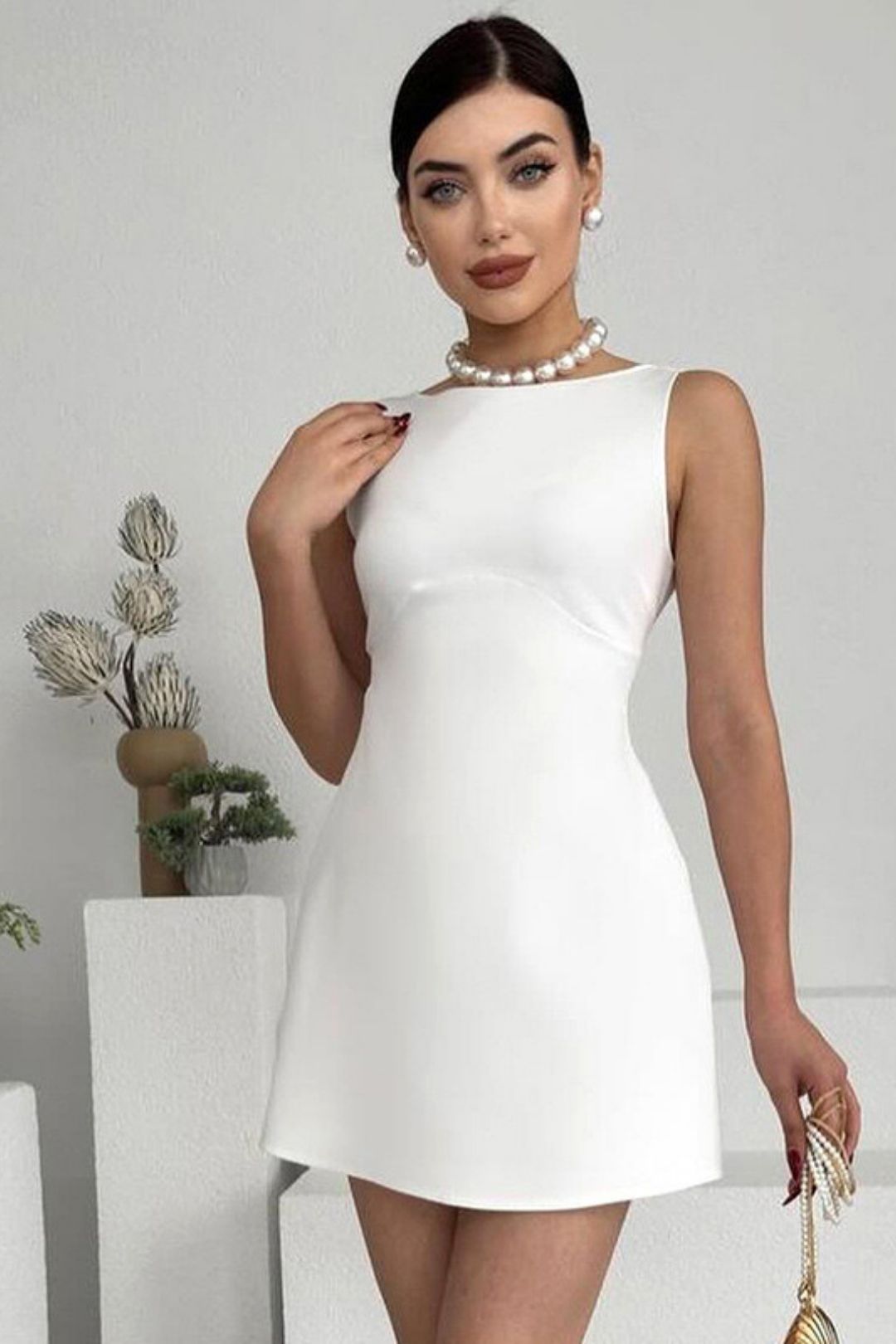 Solid Color Sleeveless Backless Slim High Waist A-line Short Dress