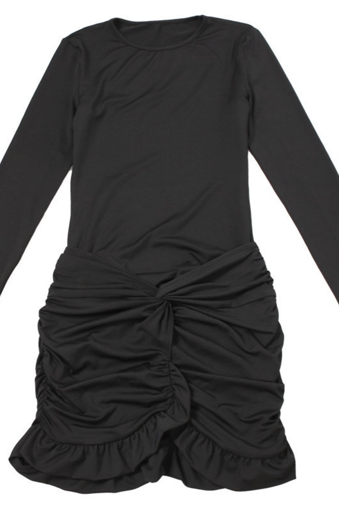 Sexy Round Neck Long-sleeved Slim Hip-covering Solid Color Dress