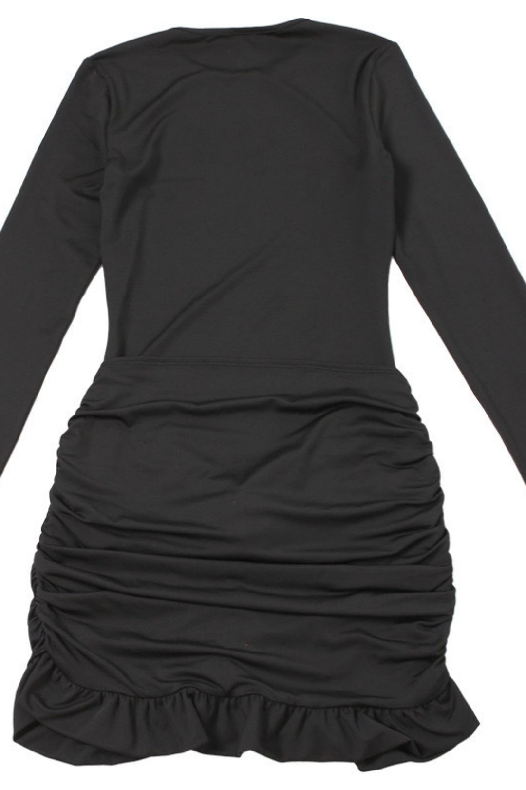 Sexy Round Neck Long-sleeved Slim Hip-covering Solid Color Dress