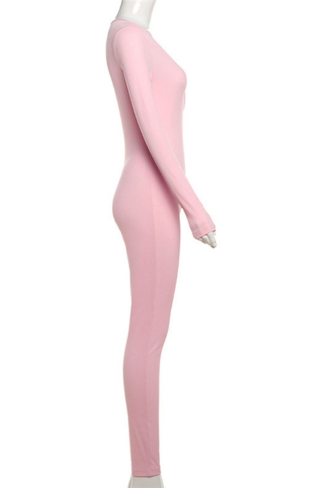 Sexy V-neck Buttoned Long-sleeved Slim Hip-covering Solid Color Jumpsuit