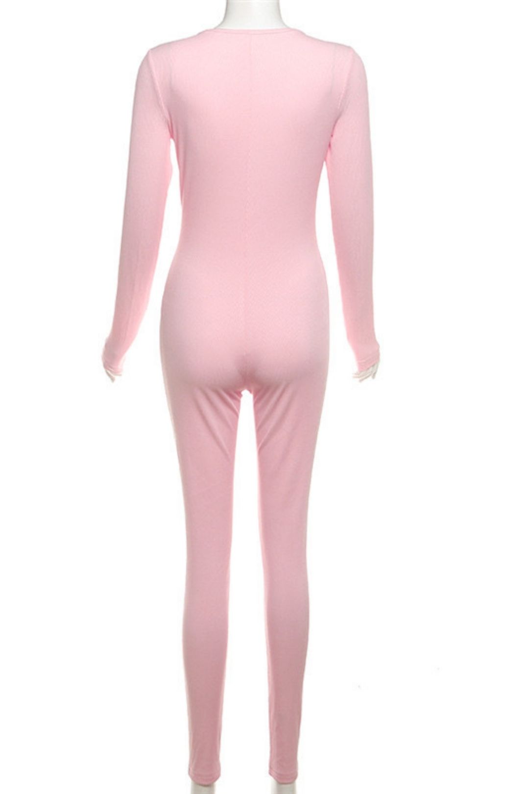 Sexy V-neck Buttoned Long-sleeved Slim Hip-covering Solid Color Jumpsuit