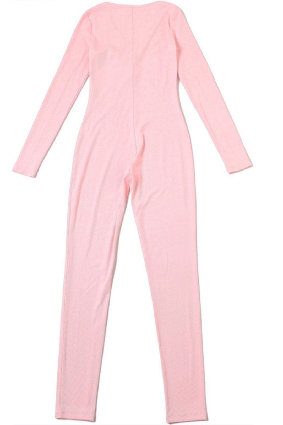 Sexy V-neck Buttoned Long-sleeved Slim Hip-covering Solid Color Jumpsuit