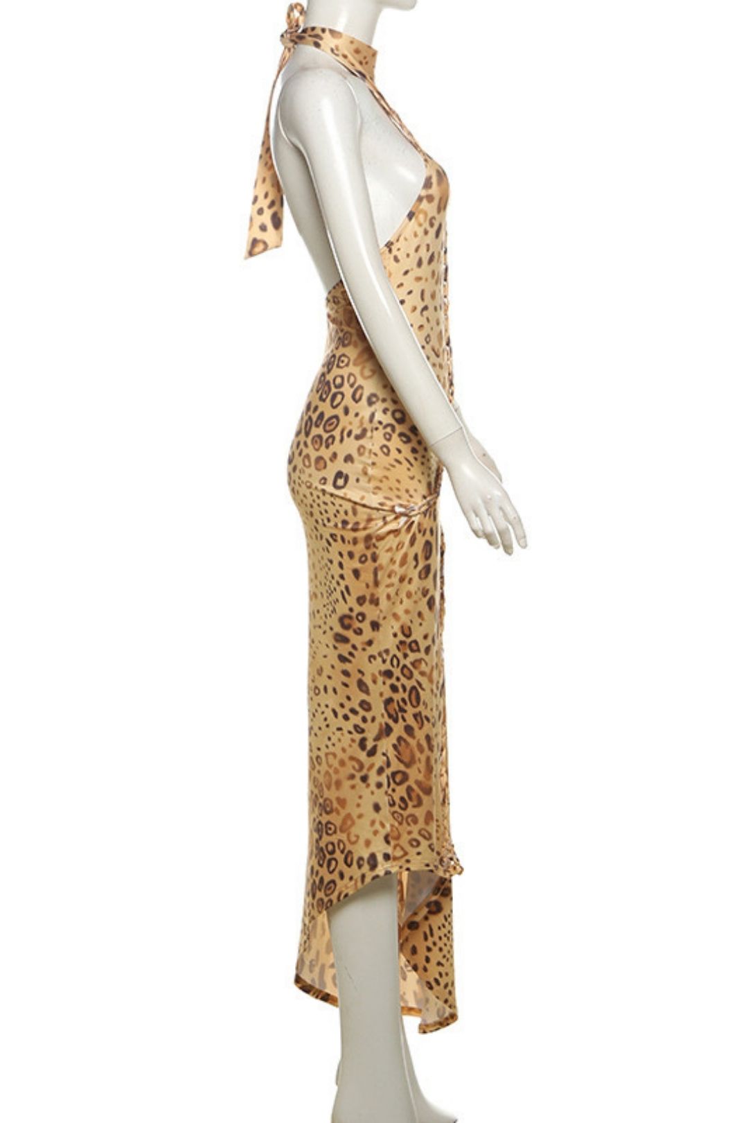 Sexy Backless Slim Fit Strappy Halterneck Irregular Leopard Print Dress