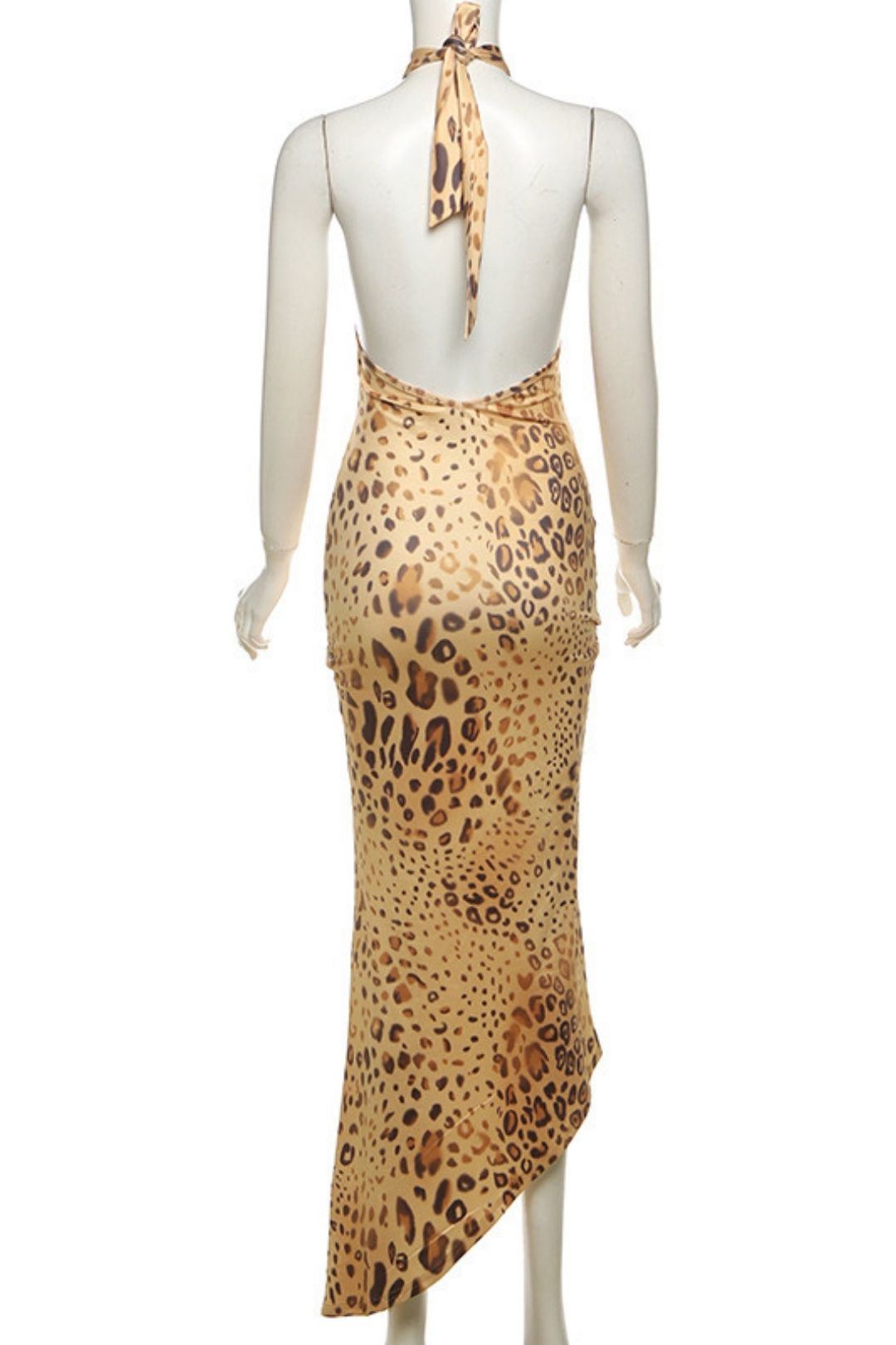 Sexy Backless Slim Fit Strappy Halterneck Irregular Leopard Print Dress