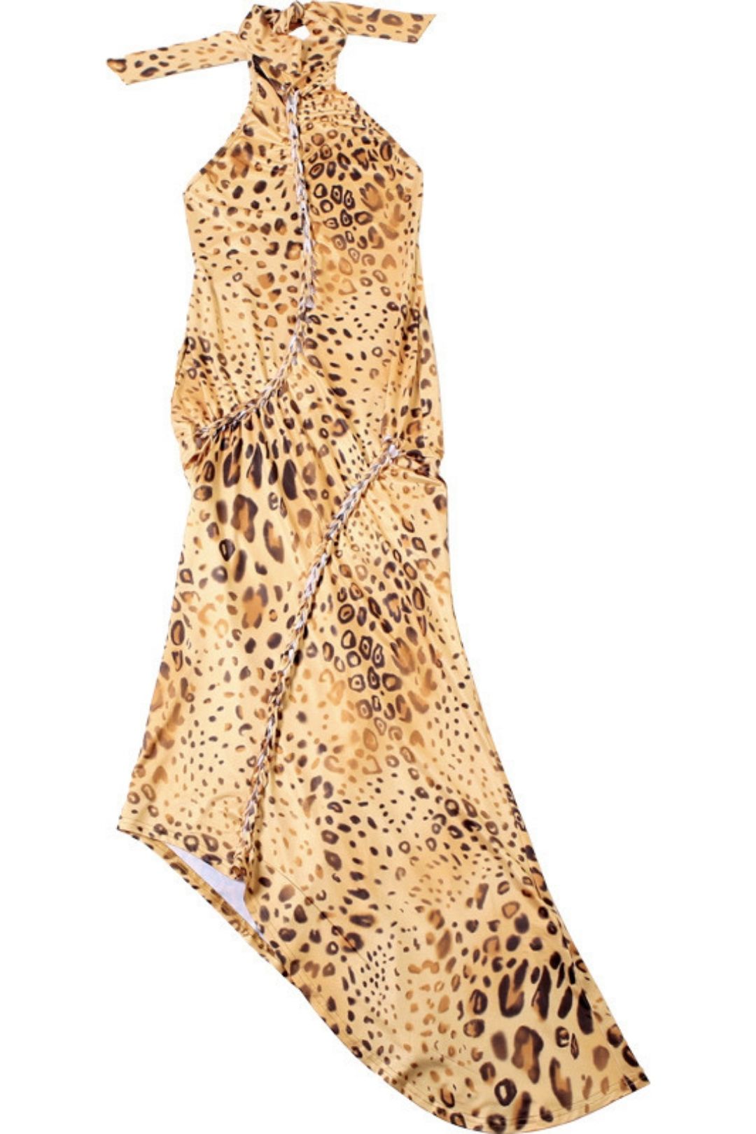 Sexy Backless Slim Fit Strappy Halterneck Irregular Leopard Print Dress