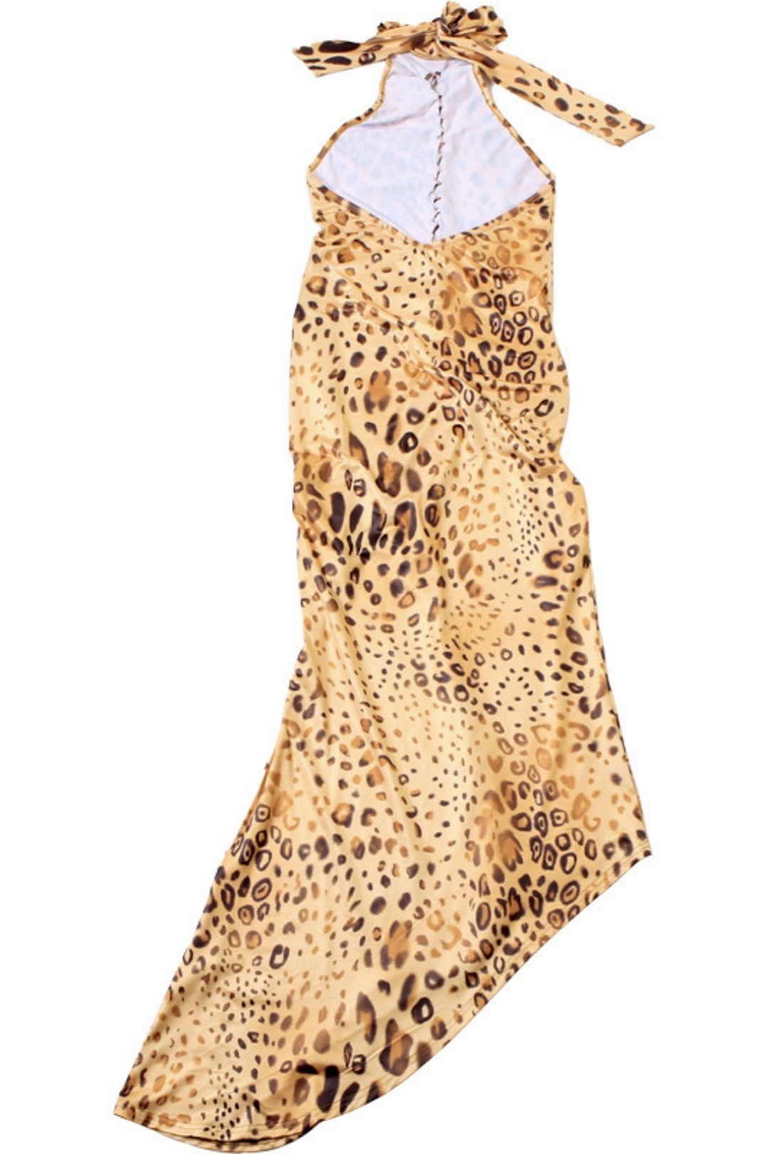 Sexy Backless Slim Fit Strappy Halterneck Irregular Leopard Print Dress