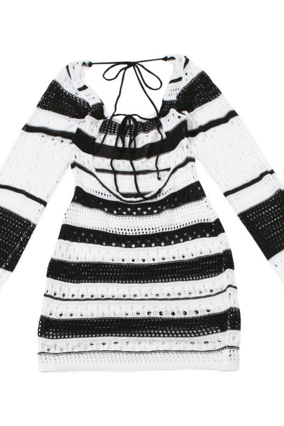 Sexy Hollow Backless Strappy Short Skirt Knitted Striped Dress