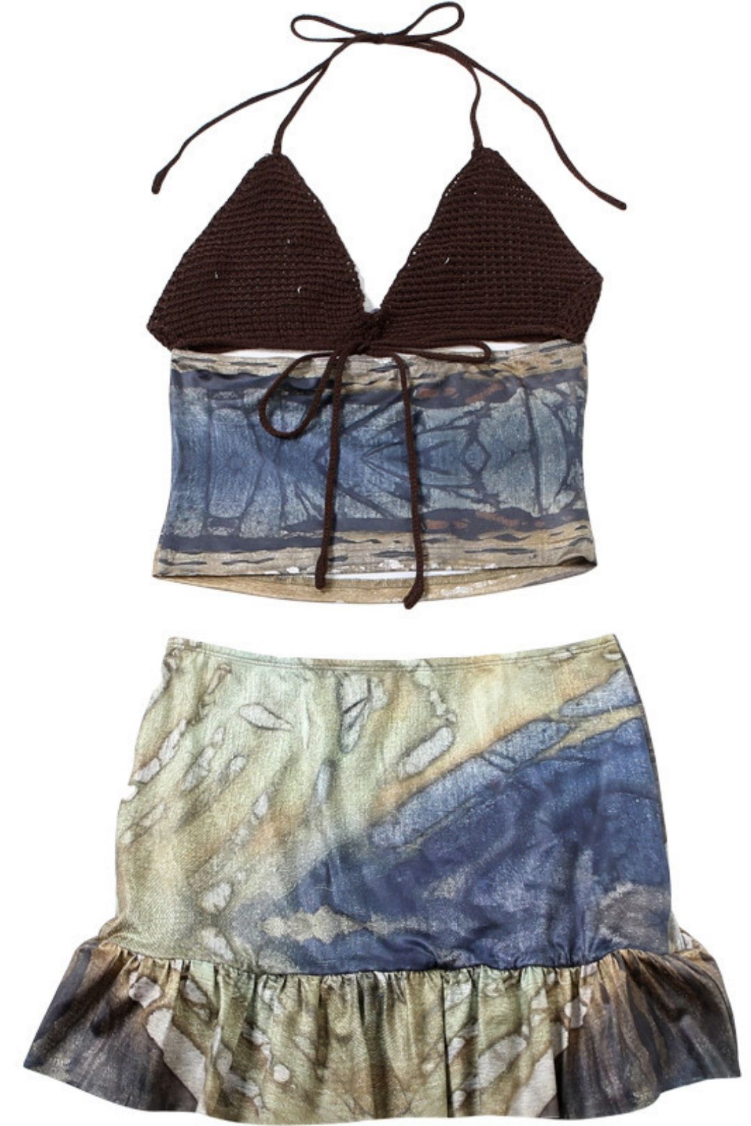 Sexy Backless Small Tube Top High Waist Printed Skirt Suit