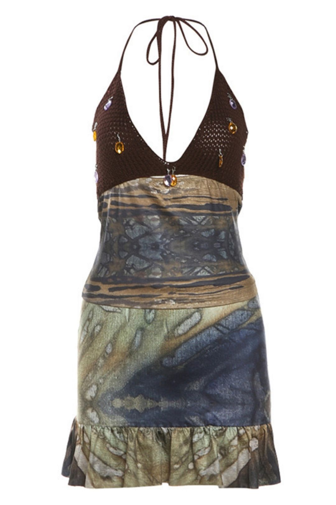 Sexy Backless Small Tube Top High Waist Printed Skirt Suit