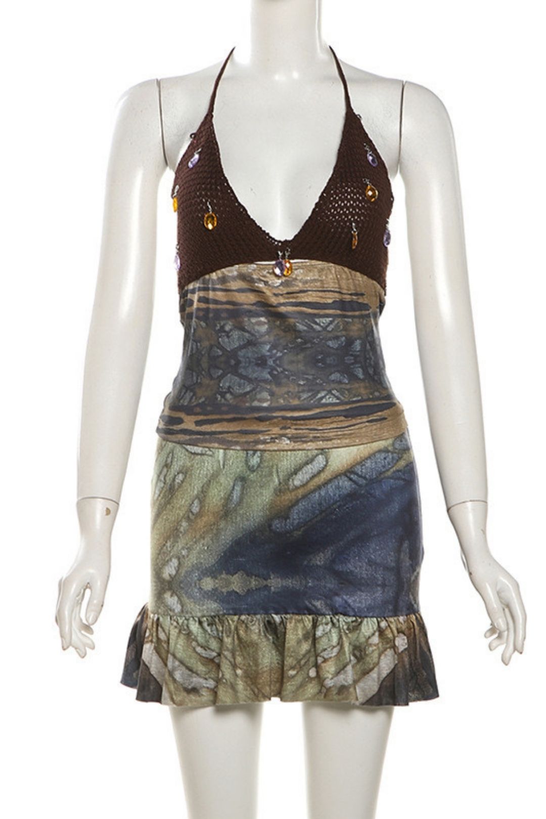 Sexy Backless Small Tube Top High Waist Printed Skirt Suit