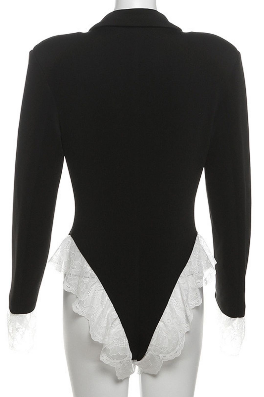 Sexy Hotties Deep V Lapel Lace Long-sleeved Contrasting Color Jumpsuit