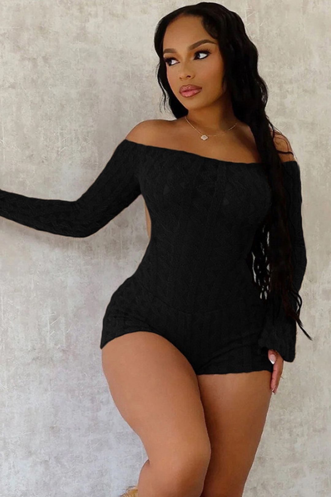 Sexy Off-shoulder Long-sleeved High-waisted Slim-fit Hip-covering Jumpsuit