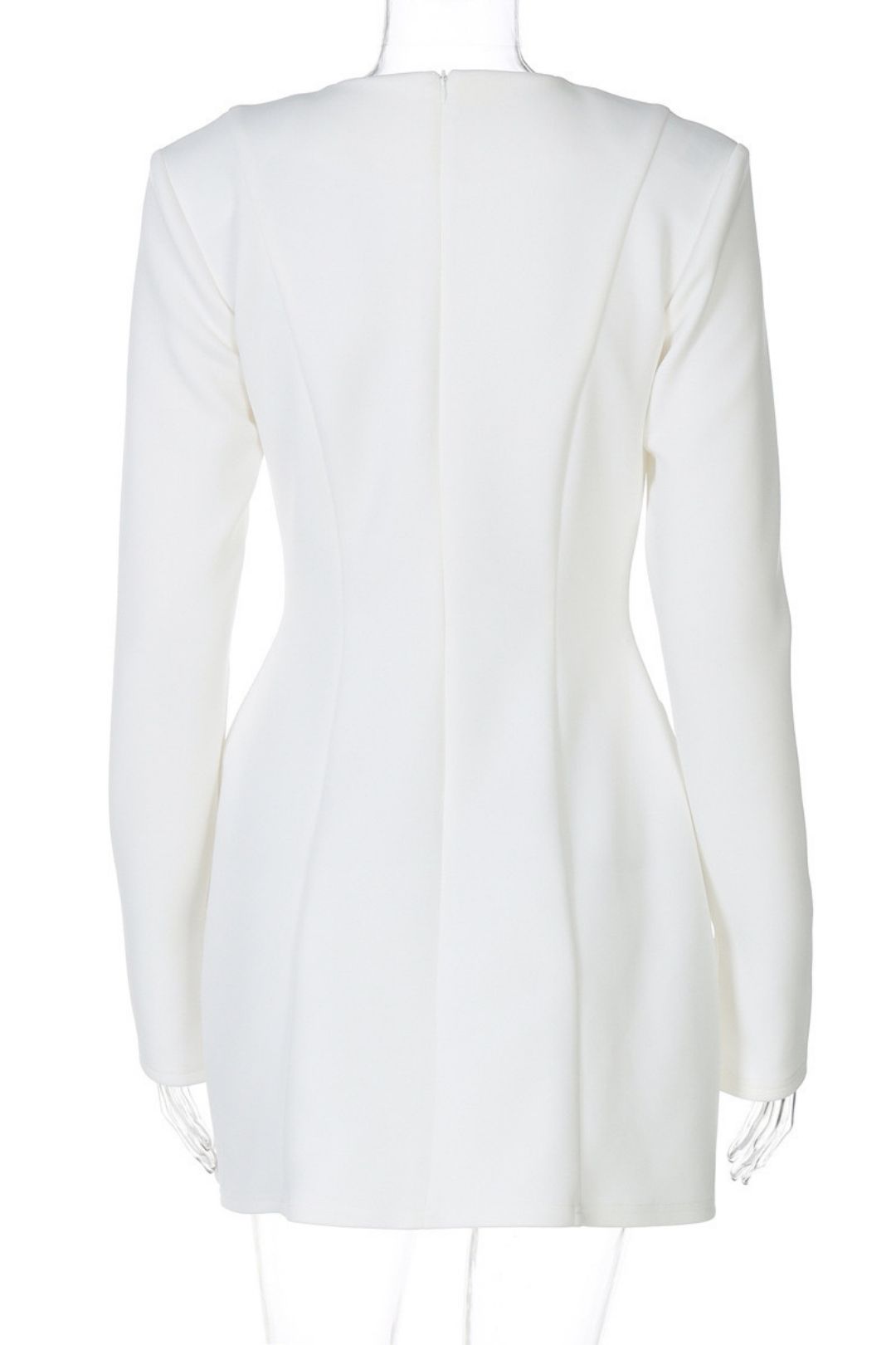 V-neck Back Zipper Solid Color Long-sleeved Dress