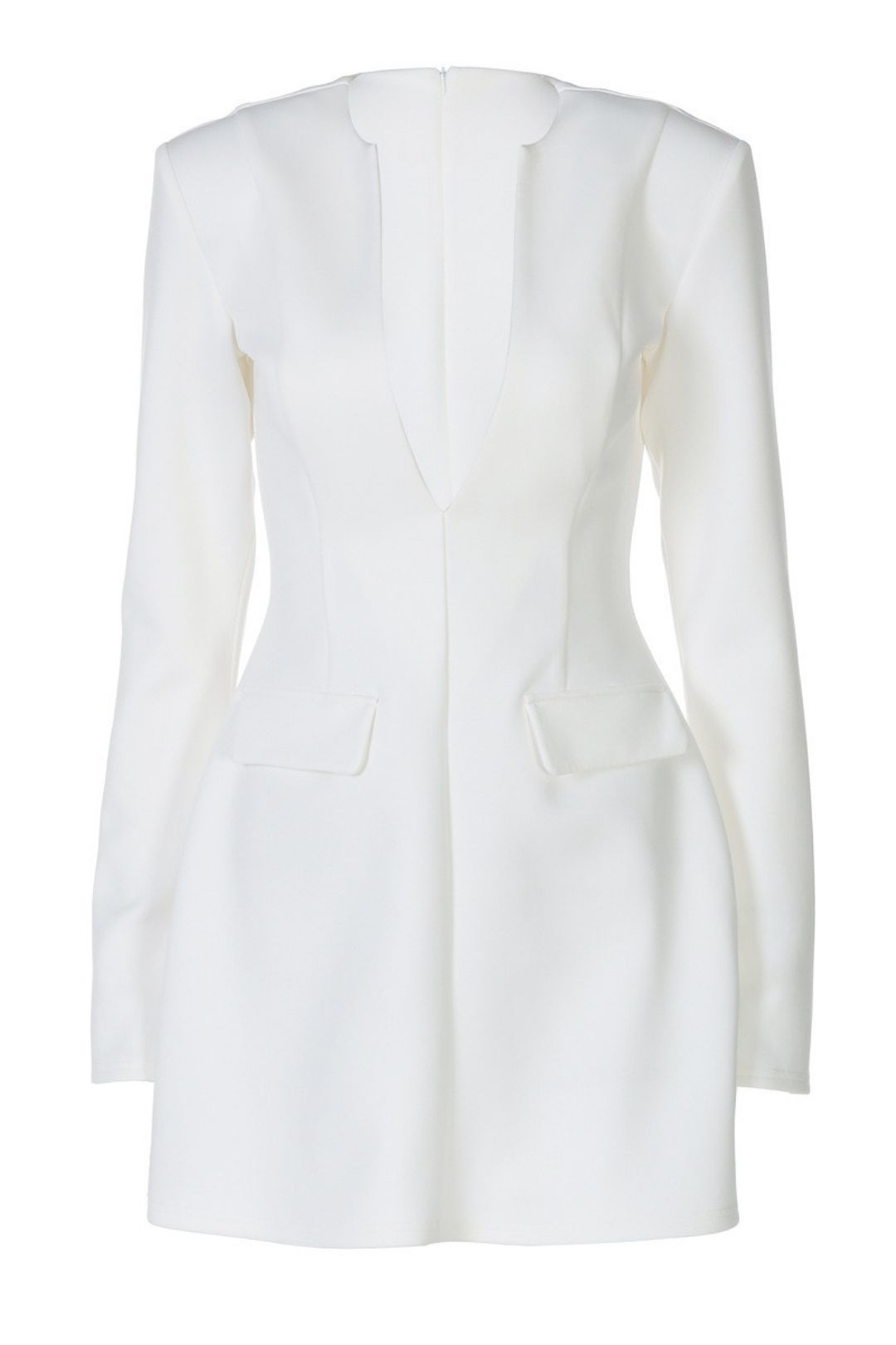 V-neck Back Zipper Solid Color Long-sleeved Dress