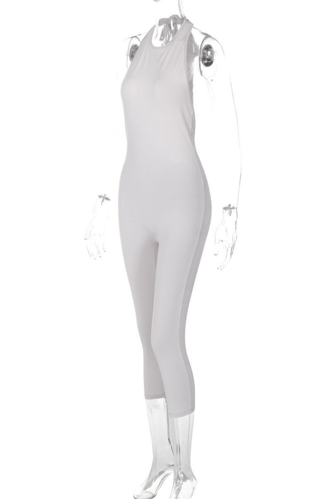 Sexy High-waisted Lace-up Slim-fit Solid Color Sleeveless Jumpsuit