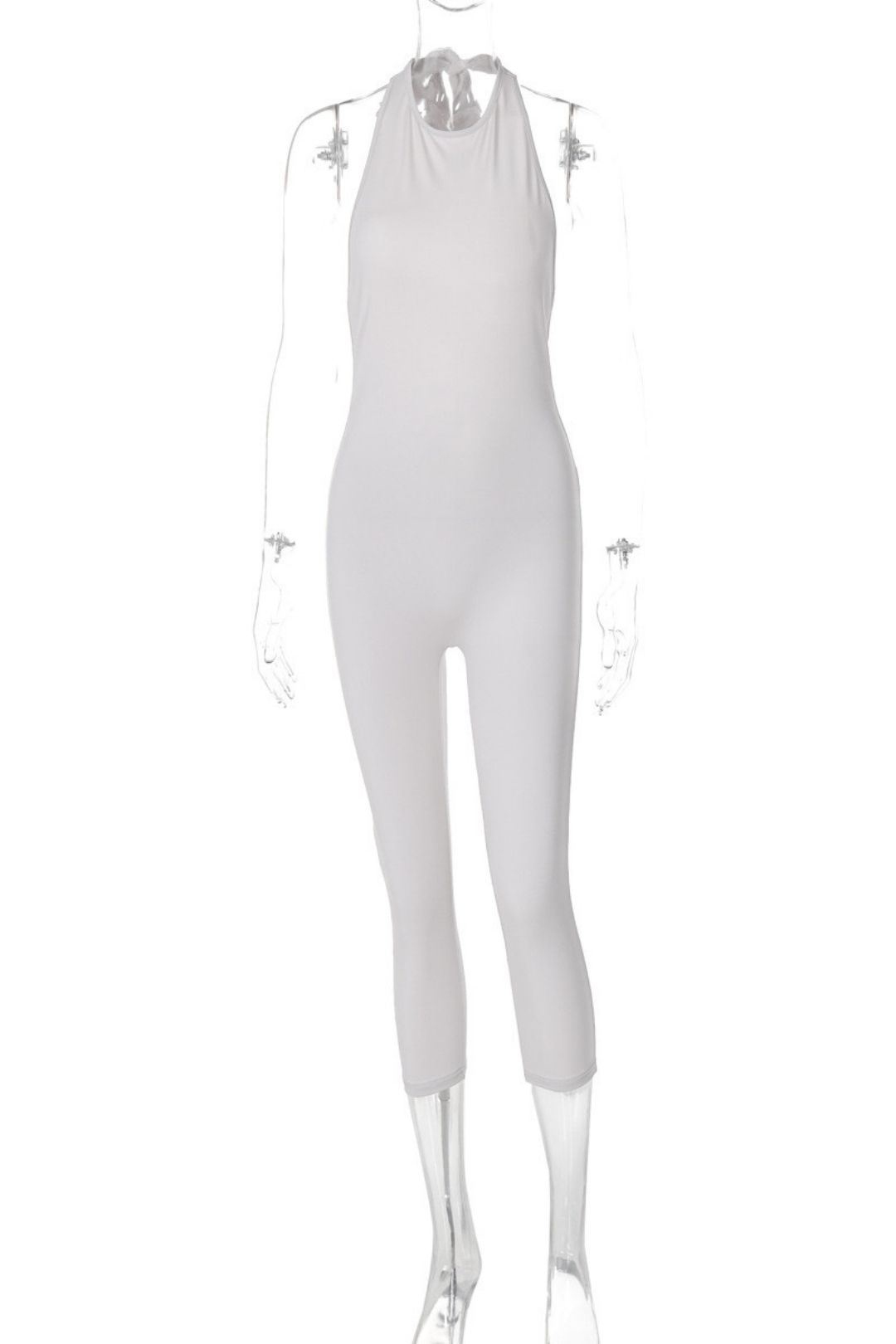 Sexy High-waisted Lace-up Slim-fit Solid Color Sleeveless Jumpsuit