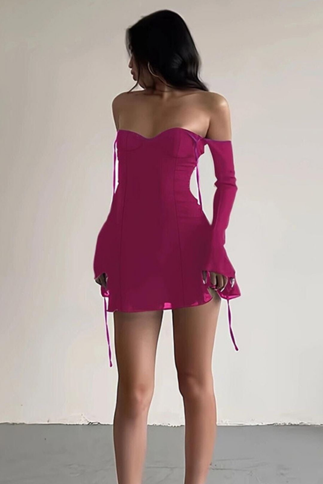 Sexy Pure Lust Style Mesh Sleeves Backless Dress