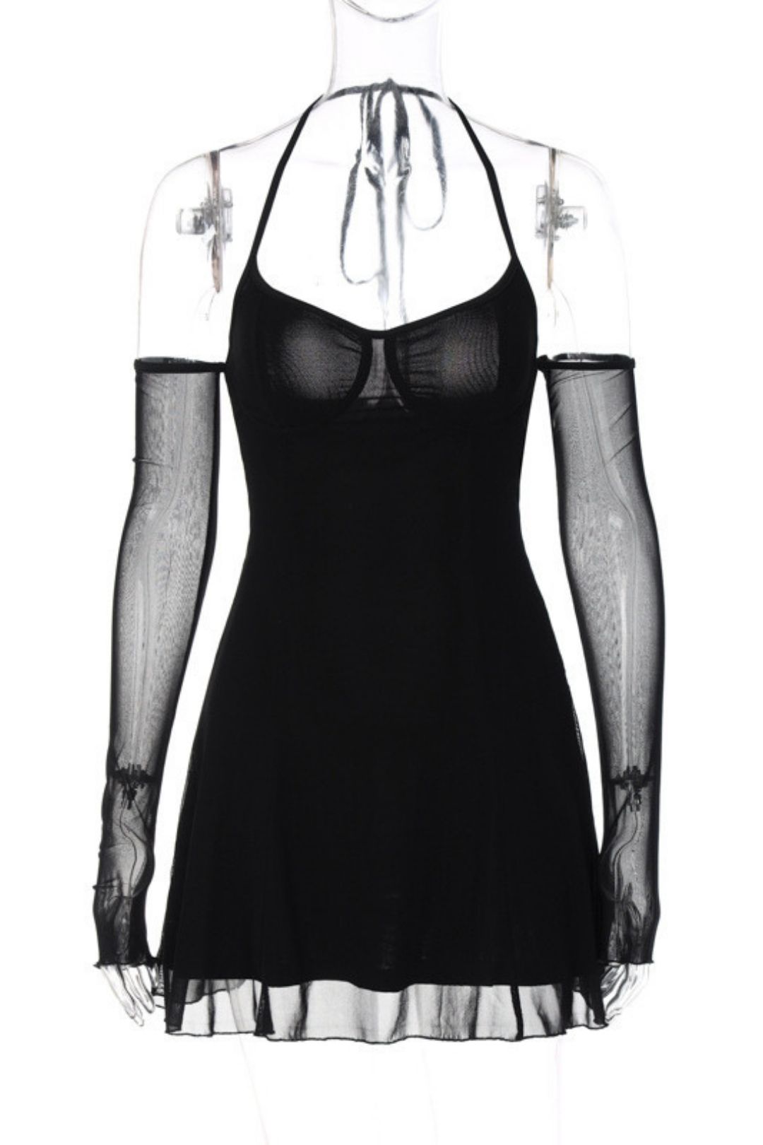 Sexy Pure Lust Style Mesh Sleeves Backless Dress