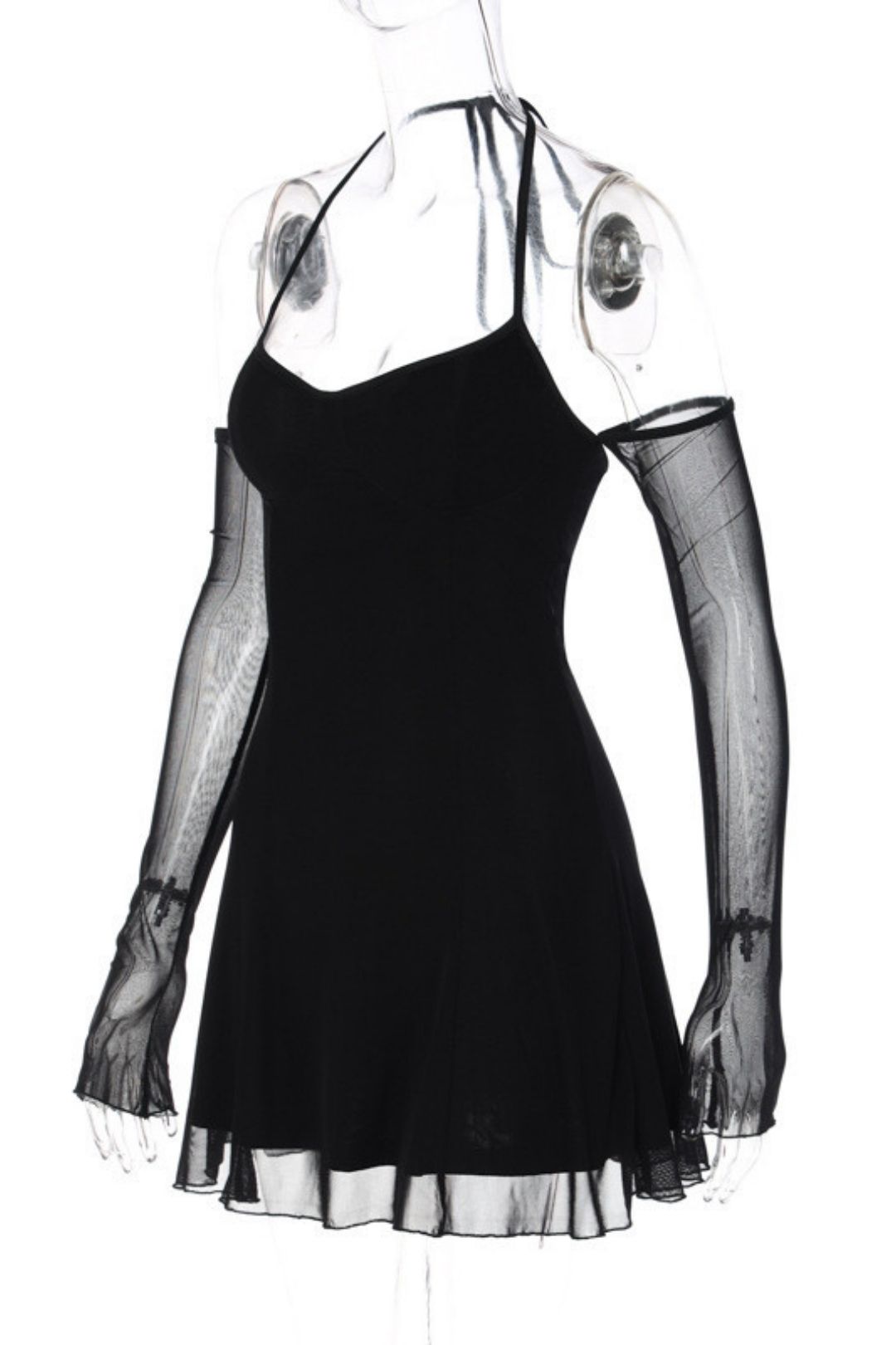 Sexy Pure Lust Style Mesh Sleeves Backless Dress