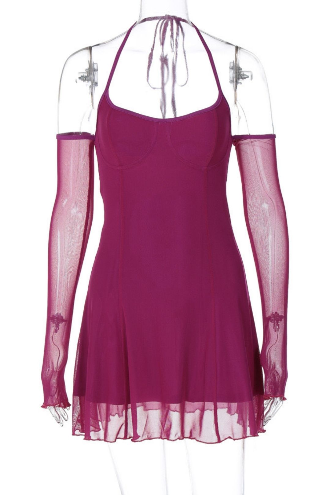 Sexy Pure Lust Style Mesh Sleeves Backless Dress